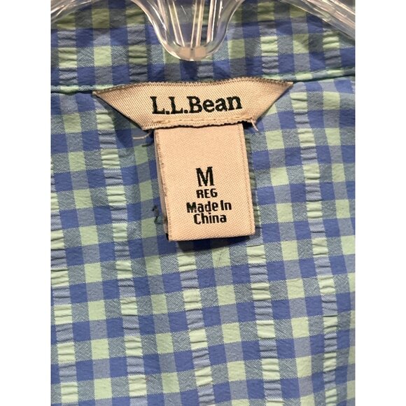 L.L.Bean Womens Medium Button-Up Gingham Shirt Blue & Green Long Sleeve 23i - Picture 3 of 12
